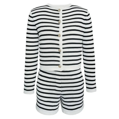 Knitted Shorts 2 Piece Sets Womens Outfits Casual Loose Cardigan Sweater Woman Winter Street High Waist Short Suits Women