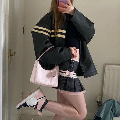 Minifaldas con encaje para mujer, faldas con lazo, estilo vendaje, con pliegues, informales, de invierno, con cordones y cintura alta.