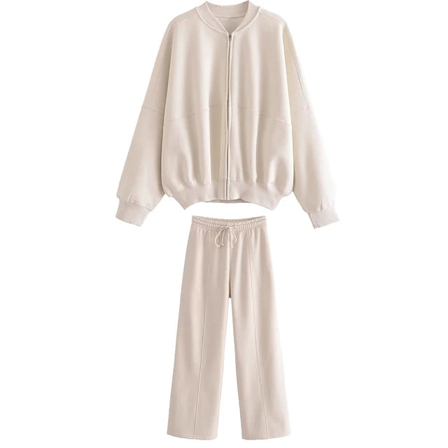 Lace Up Pant Sets Women Loose V Neck Casual Cardigan Woman 2025 Autumn Winter Sports Pants 2 Piece Sets Womens Outfits