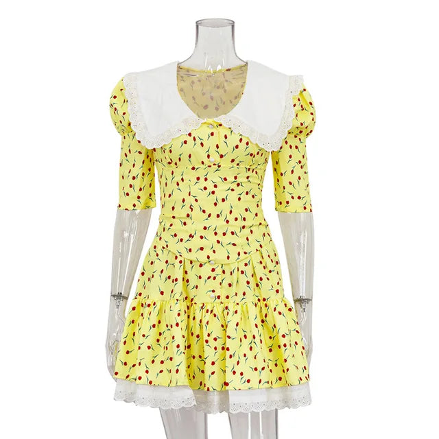 Vestido floral ajustado con cordones para mujer, elegante vestido de lujo con encaje, cuello vuelto, manga corta, pliegues, vestido de fiesta retro para mujer