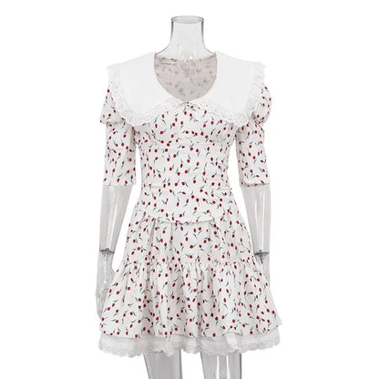 Vestido floral ajustado con cordones para mujer, elegante vestido de lujo con encaje, cuello vuelto, manga corta, pliegues, vestido de fiesta retro para mujer