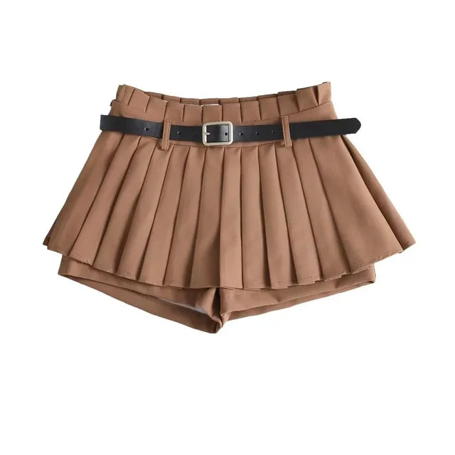 Low Waist Slim Mini Pleated Skirt For Women 2025 Summer Casual Black Belt Skirts Babes Fashionable Solid Une Jupe Ligne