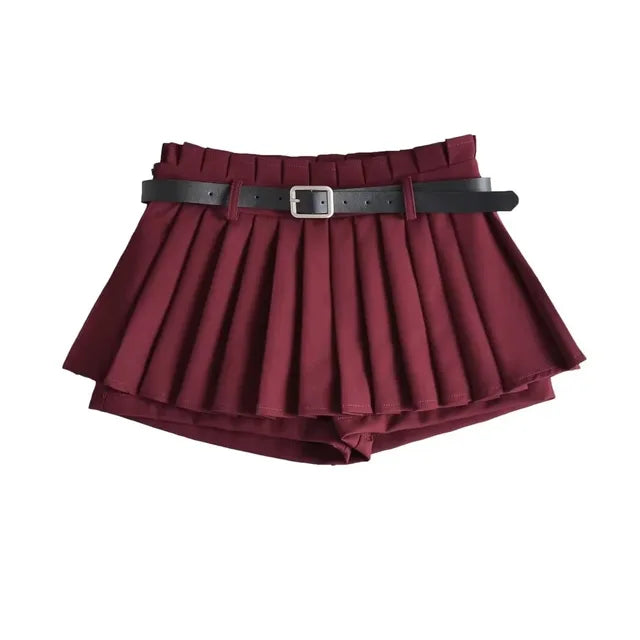 Low Waist Slim Mini Pleated Skirt For Women 2025 Summer Casual Black Belt Skirts Babes Fashionable Solid Une Jupe Ligne