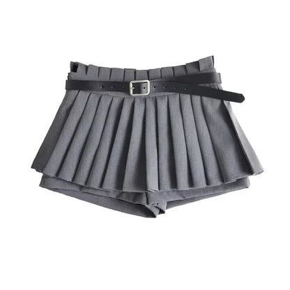 Low Waist Slim Mini Pleated Skirt For Women 2025 Summer Casual Black Belt Skirts Babes Fashionable Solid Une Jupe Ligne
