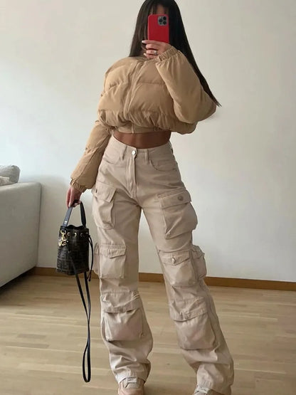 Pantalones cargo con múltiples bolsillos para mujer, pantalones deportivos holgados de cintura alta a la moda, pantalones de calle holgados para mujer, pantalones para mujer