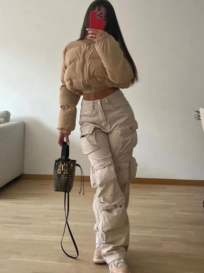 Pantalones cargo con múltiples bolsillos para mujer, pantalones deportivos holgados de cintura alta a la moda, pantalones de calle holgados para mujer, pantalones para mujer