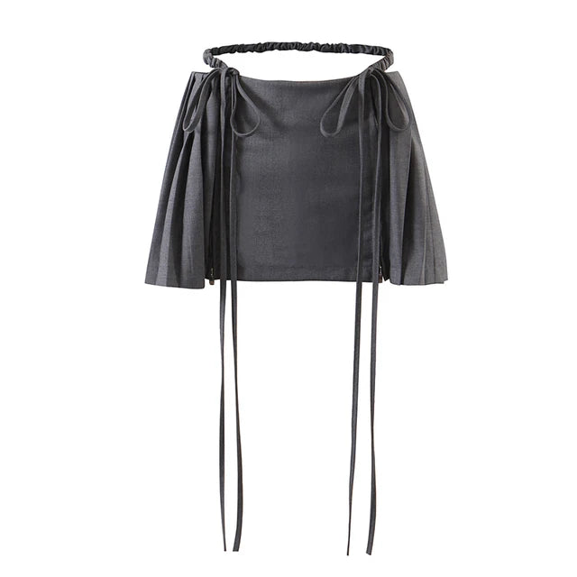 New Y2k Mini Skirts 90s Cute Streetwear Casual Grey Pleated Skirts With Belt Hot Zipped A-Line Women Short Skirt Summer