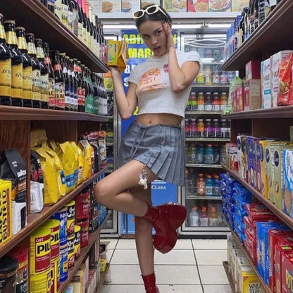 New Y2k Mini Skirts 90s Cute Streetwear Casual Grey Pleated Skirts With Belt Hot Zipped A-Line Women Short Skirt Summer