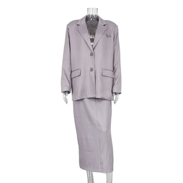 Blazers de gran tamaño para mujer, faldas de cintura alta con aberturas holgadas, conjuntos casuales de calle de 2 piezas.