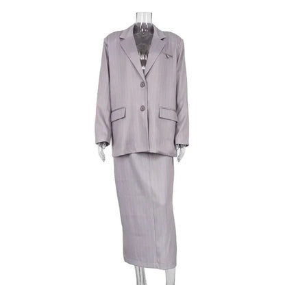 Blazers de gran tamaño para mujer, faldas de cintura alta con aberturas holgadas, conjuntos casuales de calle de 2 piezas.