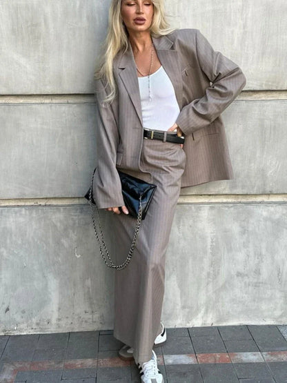 Blazers de gran tamaño para mujer, faldas de cintura alta con aberturas holgadas, conjuntos casuales de calle de 2 piezas.