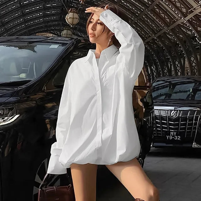 Vestido playero holgado con cuello vuelto para mujer, camisas de gran tamaño, moda 2025, informal, para vacaciones y playa