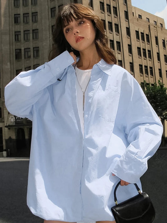 Oversized Shirts Dress Women 2025 New Fashion Baggy Turn Collar Cover-up Femme Casual Loose Holiday Beach Dresses Womens