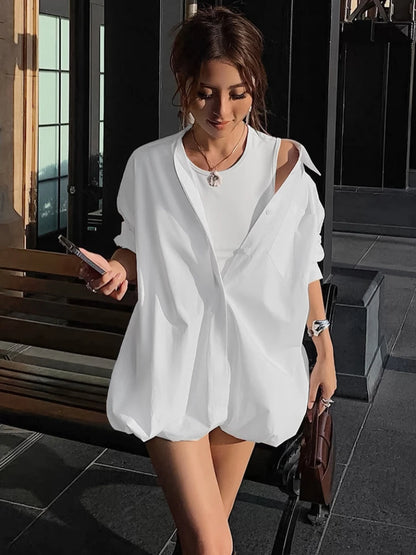 Vestido playero holgado con cuello vuelto para mujer, camisas de gran tamaño, moda 2025, informal, para vacaciones y playa