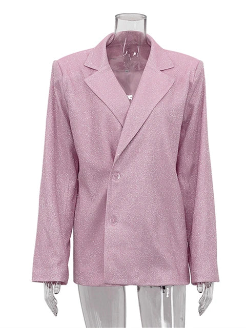 Conjunto de blazer de tres piezas con purpurina plateada para mujer, ropa de club de moda, sujetador y pantalón brillantes, conjunto de 2 piezas a juego, nuevo