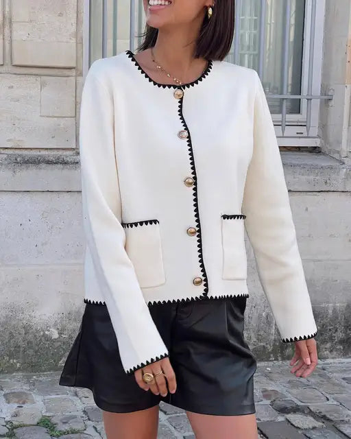 Cárdigan de punto de retazos para mujer, elegante abrigo de otoño para mujer, cuello redondo, manga larga, chaqueta de calle cálida para invierno para mujer, novedad de 2025