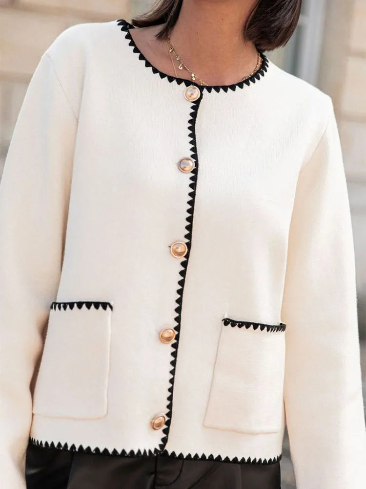 Cárdigan de punto de retazos para mujer, elegante abrigo de otoño para mujer, cuello redondo, manga larga, chaqueta de calle cálida para invierno para mujer, novedad de 2025