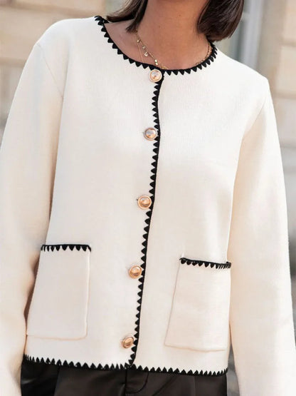 Cárdigan de punto de retazos para mujer, elegante abrigo de otoño para mujer, cuello redondo, manga larga, chaqueta de calle cálida para invierno para mujer, novedad de 2025