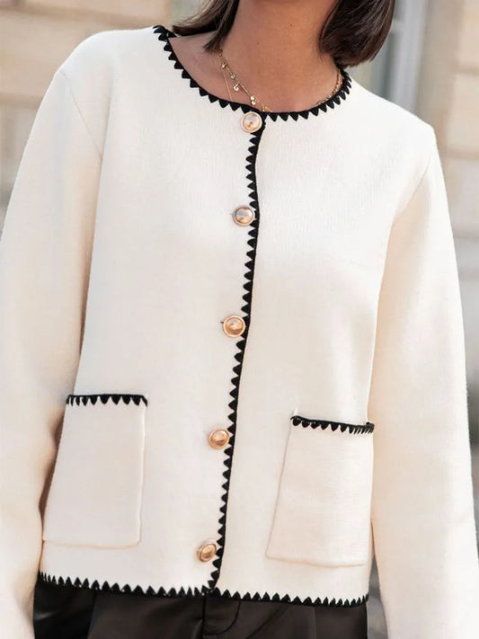 Cárdigan de punto de retazos para mujer, elegante abrigo de otoño para mujer, cuello redondo, manga larga, chaqueta de calle cálida para invierno para mujer, novedad de 2025