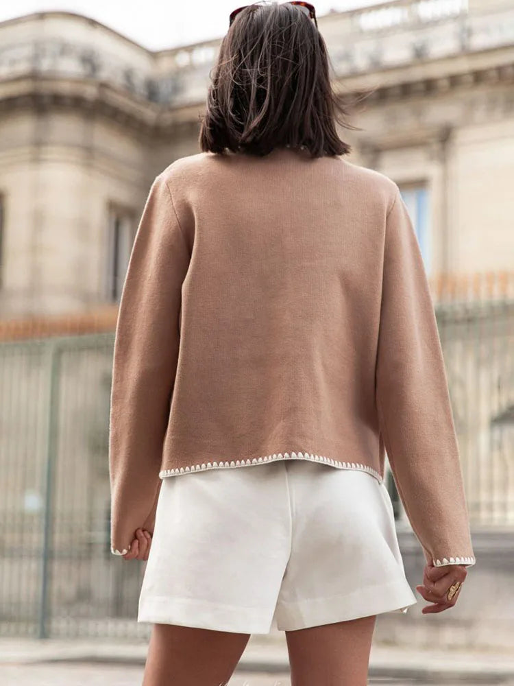 Cárdigan de punto de retazos para mujer, elegante abrigo de otoño para mujer, cuello redondo, manga larga, chaqueta de calle cálida para invierno para mujer, novedad de 2025