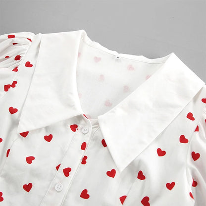 Printed Puff Sleeve Short Dress For Women Lapel Chic Single Breasted Fashion A-Line Patchwork Casual Female Party Dress
