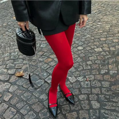 Red Tights Women Winter See Through Slim Lingerie Women’s Pantyhose New Lingerie Lace Leggings Bodys Sexy Socks Ladies