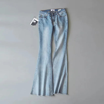 Vaqueros azules retro de cintura baja para mujer 2025, pantalones ajustados acampanados, vaqueros básicos ajustados de verano para mujer, vaqueros casuales de calle para mujer