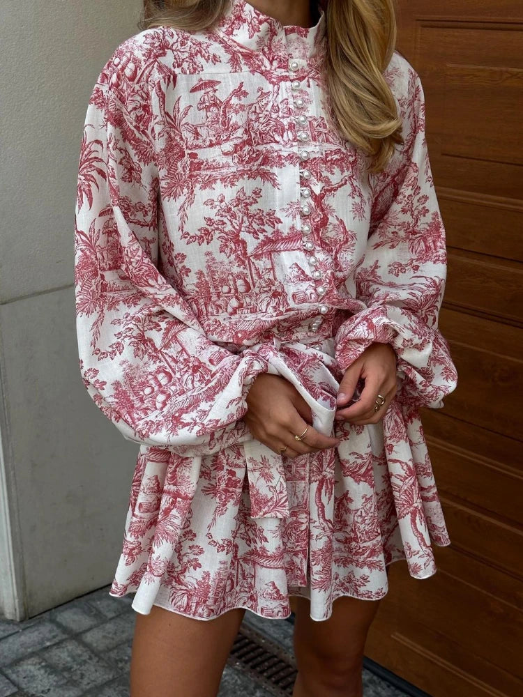 Vestido retro con estampado de pliegues para mujer, elegante vestido con cordones y mangas largas con volantes, vestido de vendaje de moda urbana para mujer