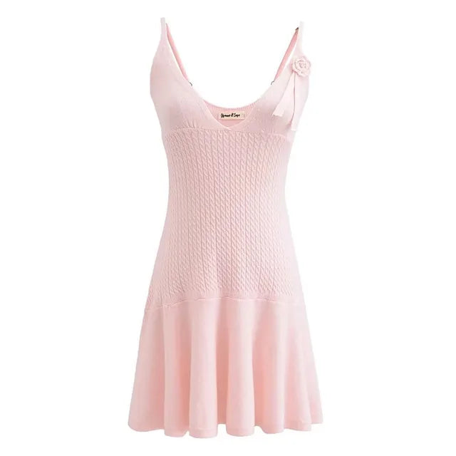 Vestido de punto con volantes para mujer, sin mangas, cuello en V, ajustado, con empalme de flores, vestido de verano para mujer, moda informal Y2k, vestido liso para mujer