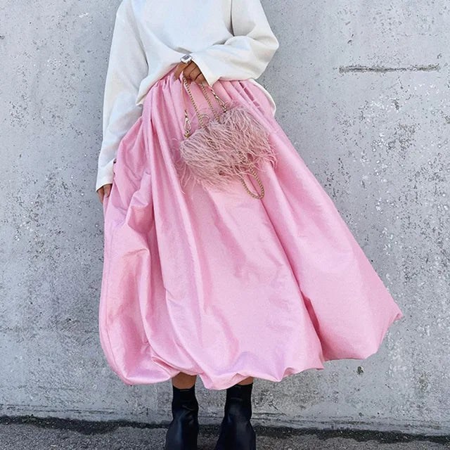 Faldas blancas elegantes de satén, faldas largas plisadas de moda para mujer, faldas de fiesta nocturnas de primavera.
