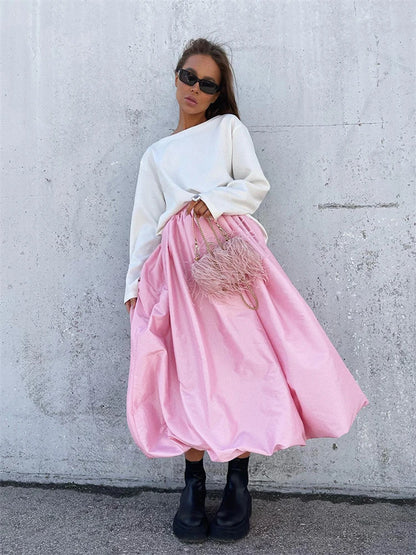 Faldas blancas elegantes de satén, faldas largas plisadas de moda para mujer, faldas de fiesta nocturnas de primavera.