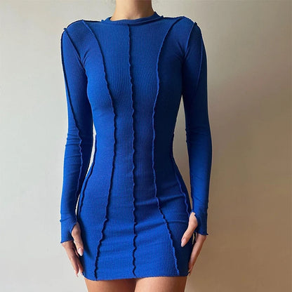 Screw Thread Mini Dress For Women 2025 Spring Ribbed Long Sleeve Bodycon Dresses Pink Streerwear Elastic Casual Vestidos