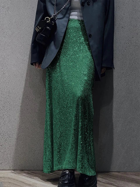 Sequin Women’s Long Skirt Elegant Fashion Glitter Maxi Skirts Female Sparkle Club Fashion High Waist Long Skirt Women New