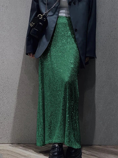 Sequin Women’s Long Skirt Elegant Fashion Glitter Maxi Skirts Female Sparkle Club Fashion High Waist Long Skirt Women New