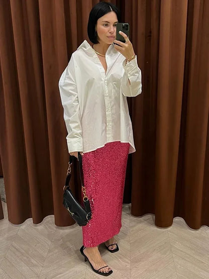 Sequin Women’s Long Skirt Elegant Fashion Glitter Maxi Skirts Female Sparkle Club Fashion High Waist Long Skirt Women New