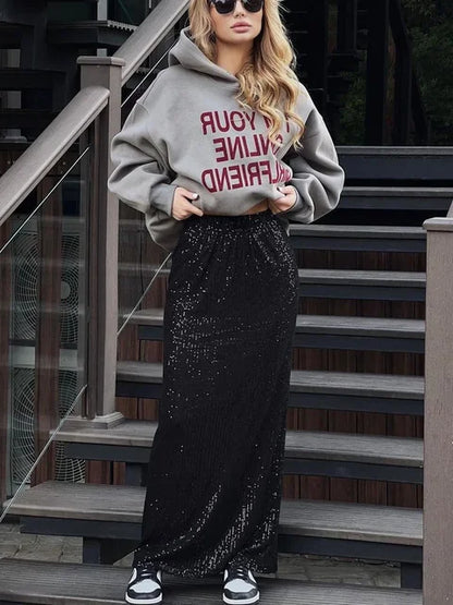 Sequin Women’s Long Skirt Elegant Fashion Glitter Maxi Skirts Female Sparkle Club Fashion High Waist Long Skirt Women New