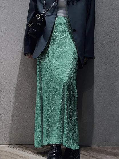Sequin Women’s Long Skirt Elegant Fashion Glitter Maxi Skirts Female Sparkle Club Fashion High Waist Long Skirt Women New
