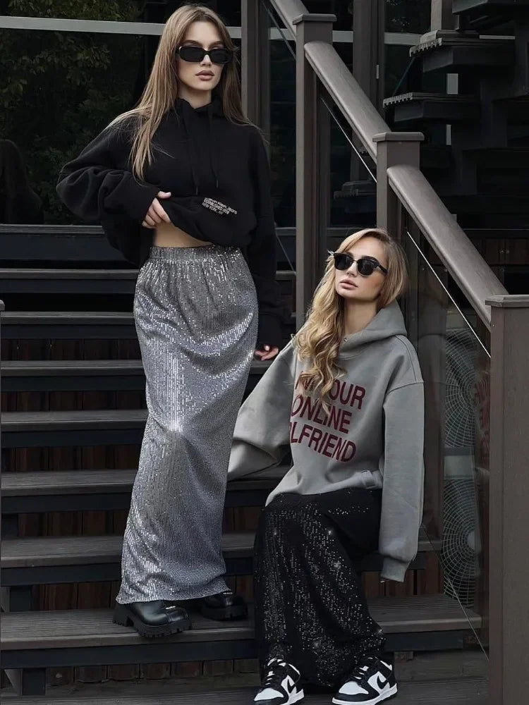 Sequin Women’s Long Skirt Elegant Fashion Glitter Maxi Skirts Female Sparkle Club Fashion High Waist Long Skirt Women New