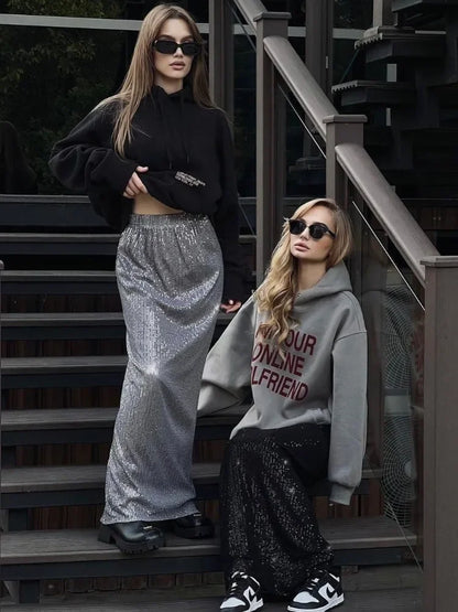 Sequin Women’s Long Skirt Elegant Fashion Glitter Maxi Skirts Female Sparkle Club Fashion High Waist Long Skirt Women New