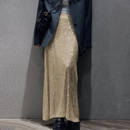 Sequins Loose Dress Sets Women Long Sleeve Crop Tops High Waist Sexy Maxi Skirts Ladies Two Piece Suits Womens Outifits