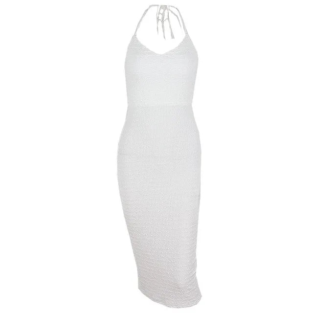 Vestido sexy sin espalda para mujer, escote en V profundo, sin mangas, con cordones, ajustado, con abertura y vendaje para mujer