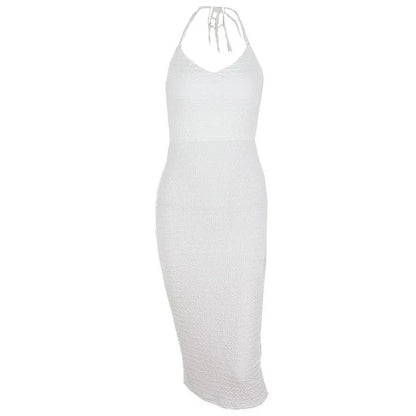 Vestido sexy sin espalda para mujer, escote en V profundo, sin mangas, con cordones, ajustado, con abertura y vendaje para mujer