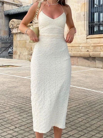 Vestido sexy sin espalda para mujer, escote en V profundo, sin mangas, con cordones, ajustado, con abertura y vendaje para mujer