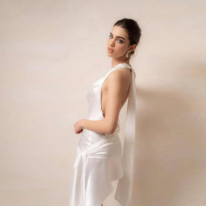 Vestido mini sexy con escote en V profundo para mujer, nuevo vestido ajustado con encaje floral, cuello halter, sin espalda, sin mangas, para fiesta, club, noche, para mujer