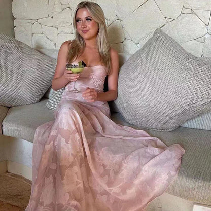Vestido maxi sexy transparente de espagueti para mujer, con hombros descubiertos, de malla floral y retazos, para vacaciones