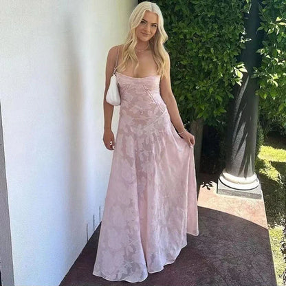 Vestido maxi sexy transparente de espagueti para mujer, con hombros descubiertos, de malla floral y retazos, para vacaciones