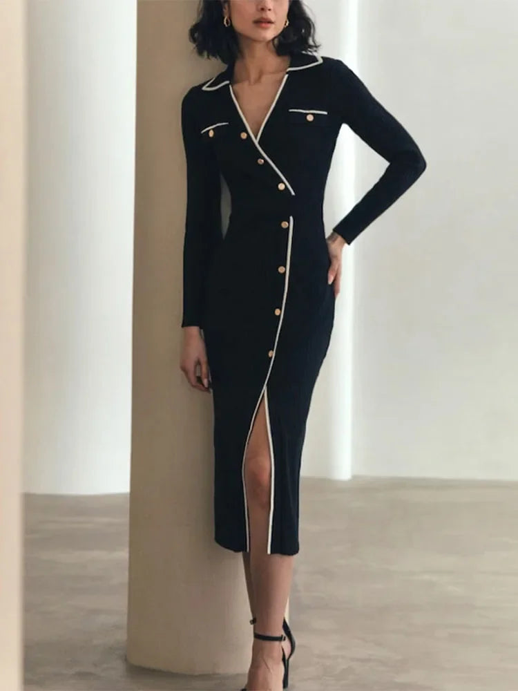 Side Slit Maxi Dresses For Women Knitted Slim Bodycon Dress Women’s Holiday Casual Party Temperament Evening Dress Woman