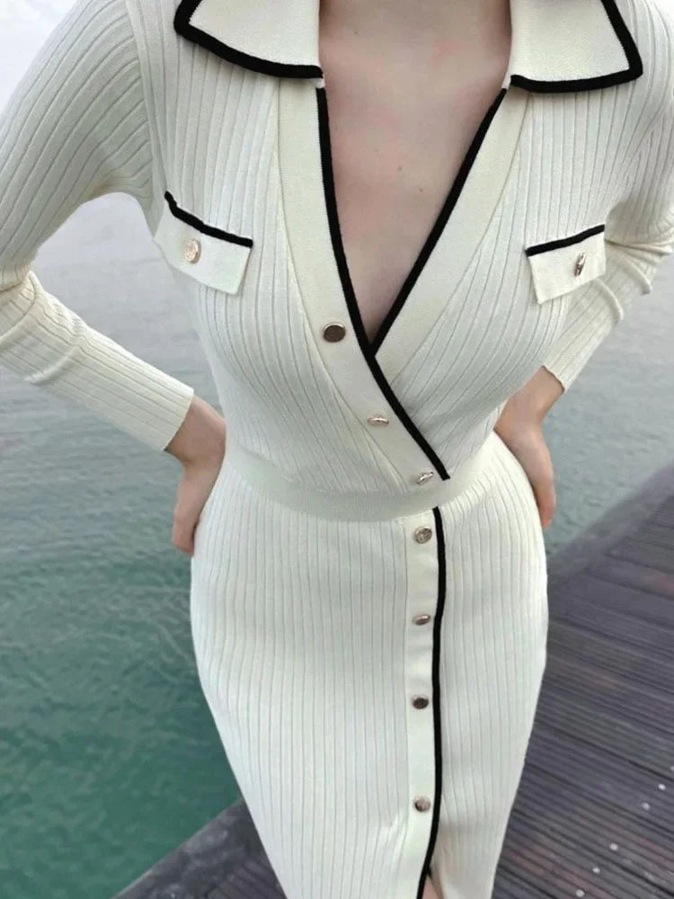 Side Slit Maxi Dresses For Women Knitted Slim Bodycon Dress Women’s Holiday Casual Party Temperament Evening Dress Woman