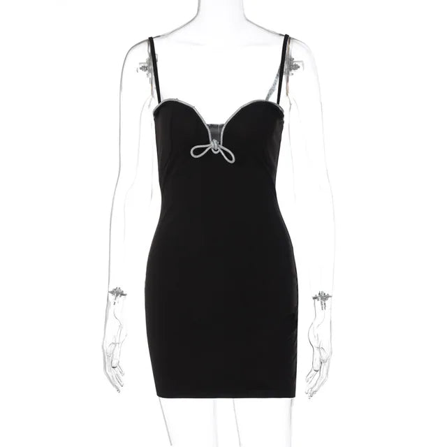 Vestido mini ajustado con cuerda plateada para mujer, vestido veraniego ajustado con escote en V profundo y cintura alta, vestidos sexis de fiesta para mujer, vestidos de verano para chicas atractivas.