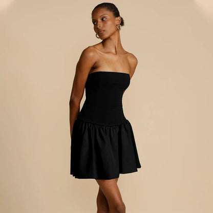 Vestido ajustado con pliegues para mujer, vestido ajustado con espalda descubierta y empalme, vestido mini elegante de verano para mujer con hombros descubiertos 2025